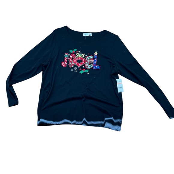 Kim Rogers Black NOEL Christmas Holiday Long Sleeve T Tee Shirt NWT 2X - Picture 1 of 6